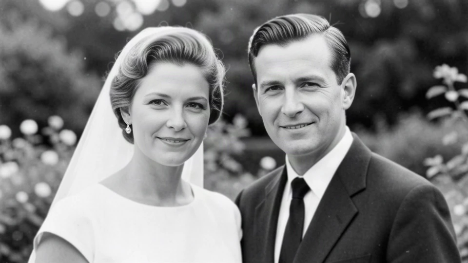 After: A wedding portrait in black and white — actual restoration output