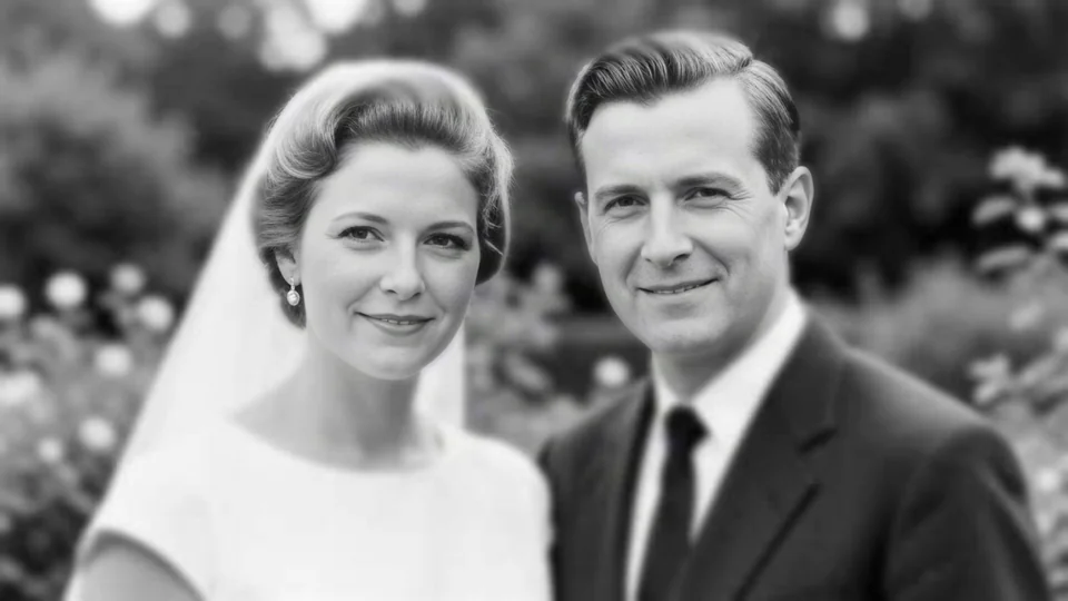 After: A wedding portrait in black and white — actual restoration output